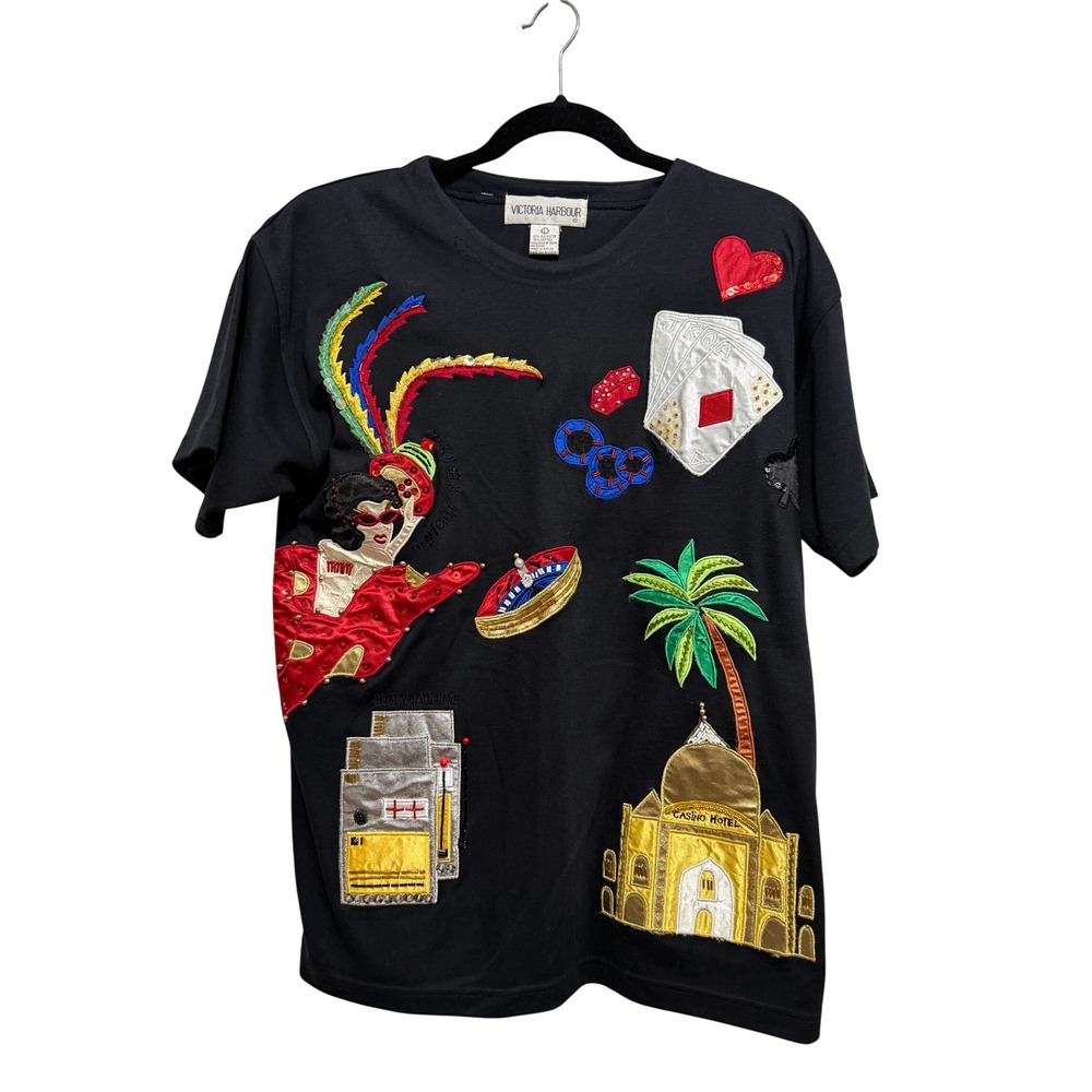 Victoria Harbour Vintage 90s Casino Las Vegas Embellished T-Shirt Black Large